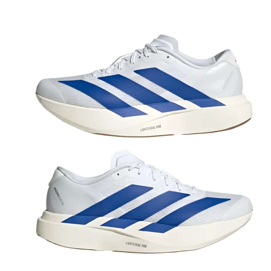 Adidas Men's Adizero Evo SL Running Shoes in FTW White/Royal Blue/Purple Rub AW25