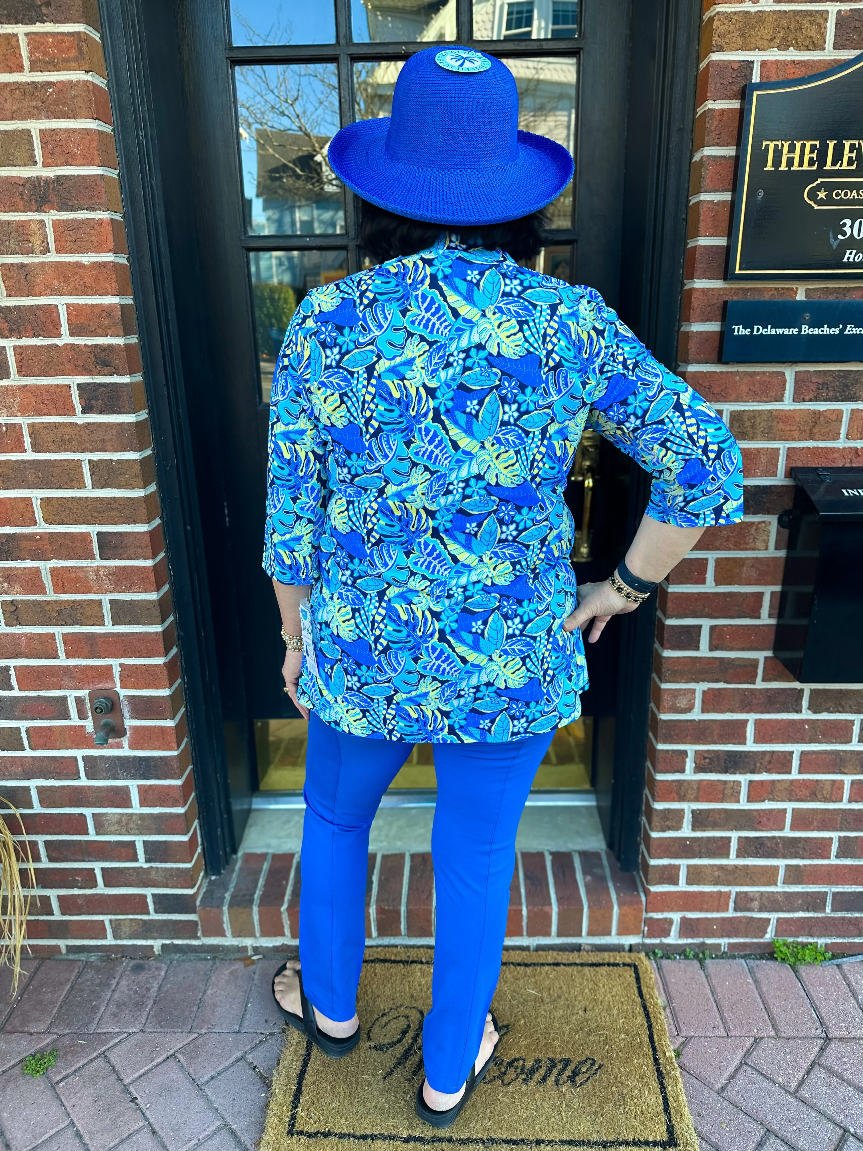 Beachtime by Lulu B Blue and Yellow Flower Button Tunic