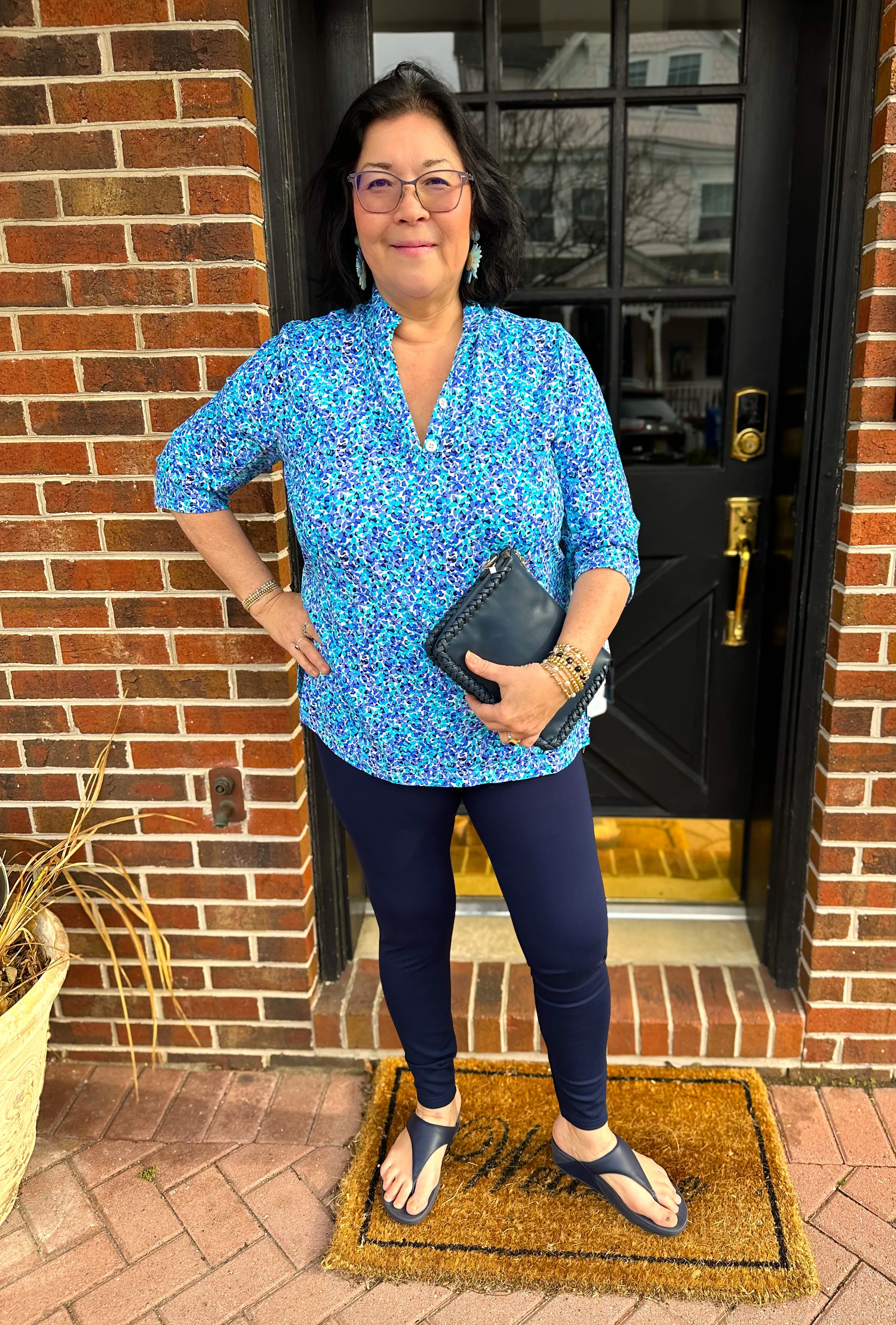 Beachtime by Lulu B Blue Floral Button Tunic