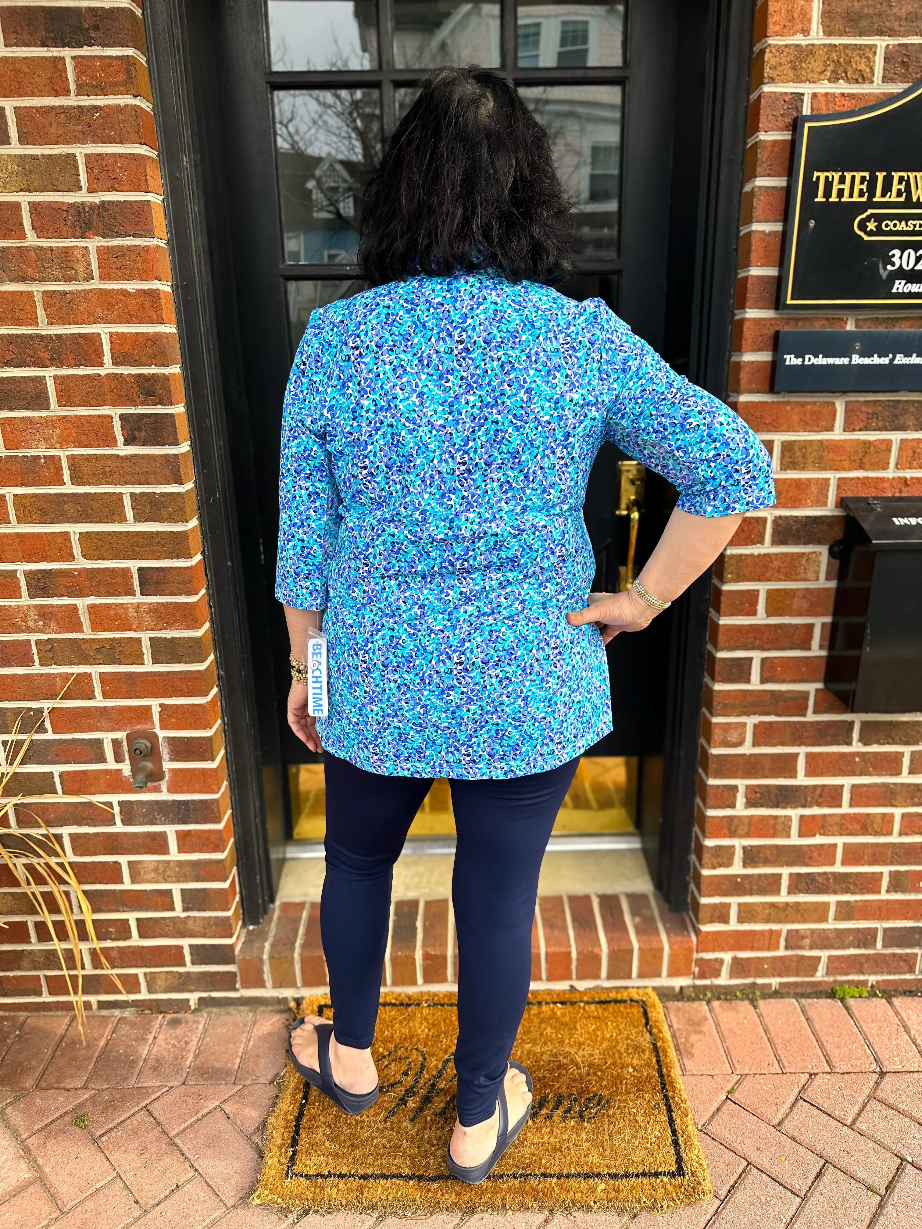 Beachtime by Lulu B Blue Floral Button Tunic