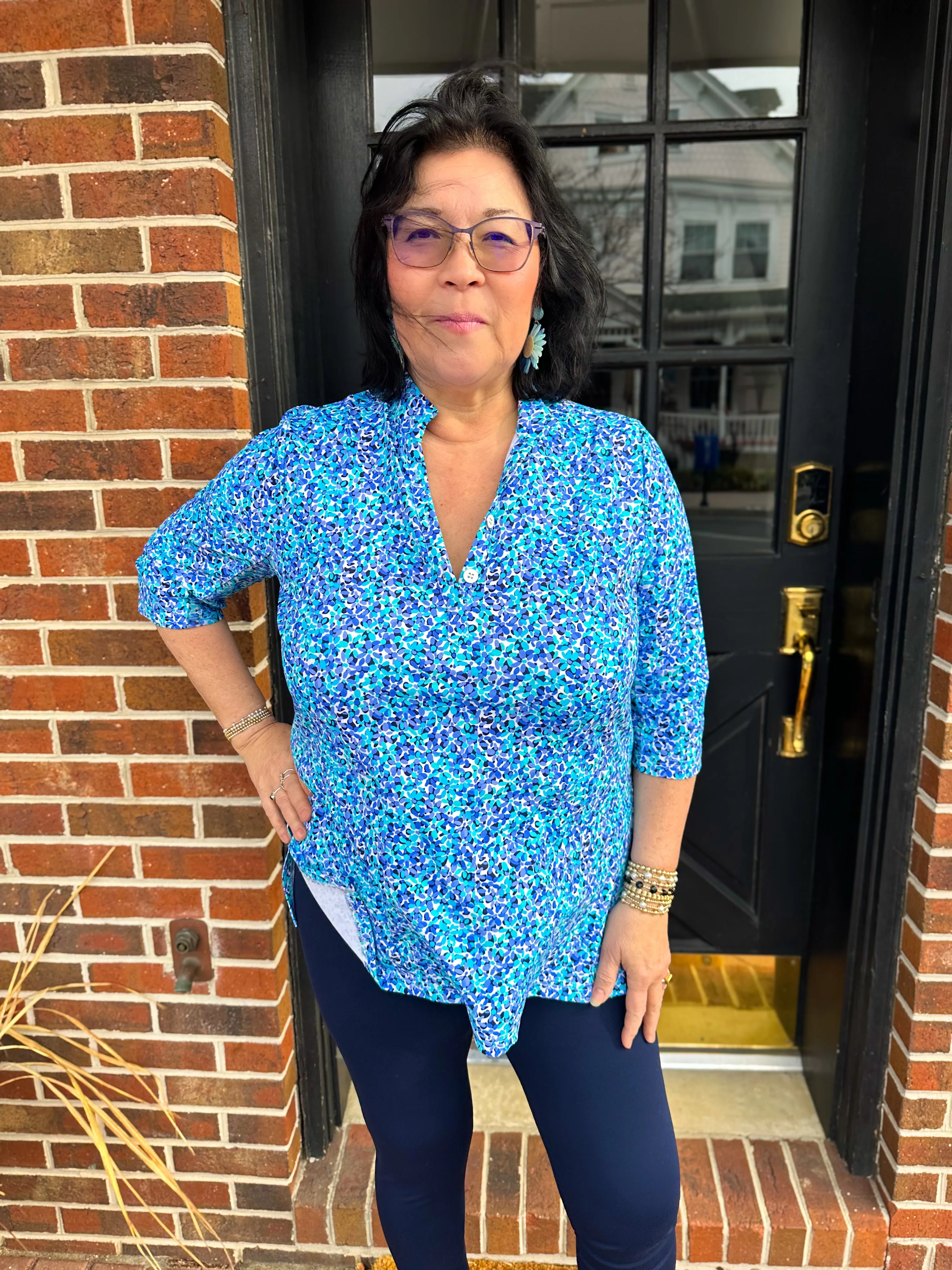 Beachtime by Lulu B Blue Floral Button Tunic