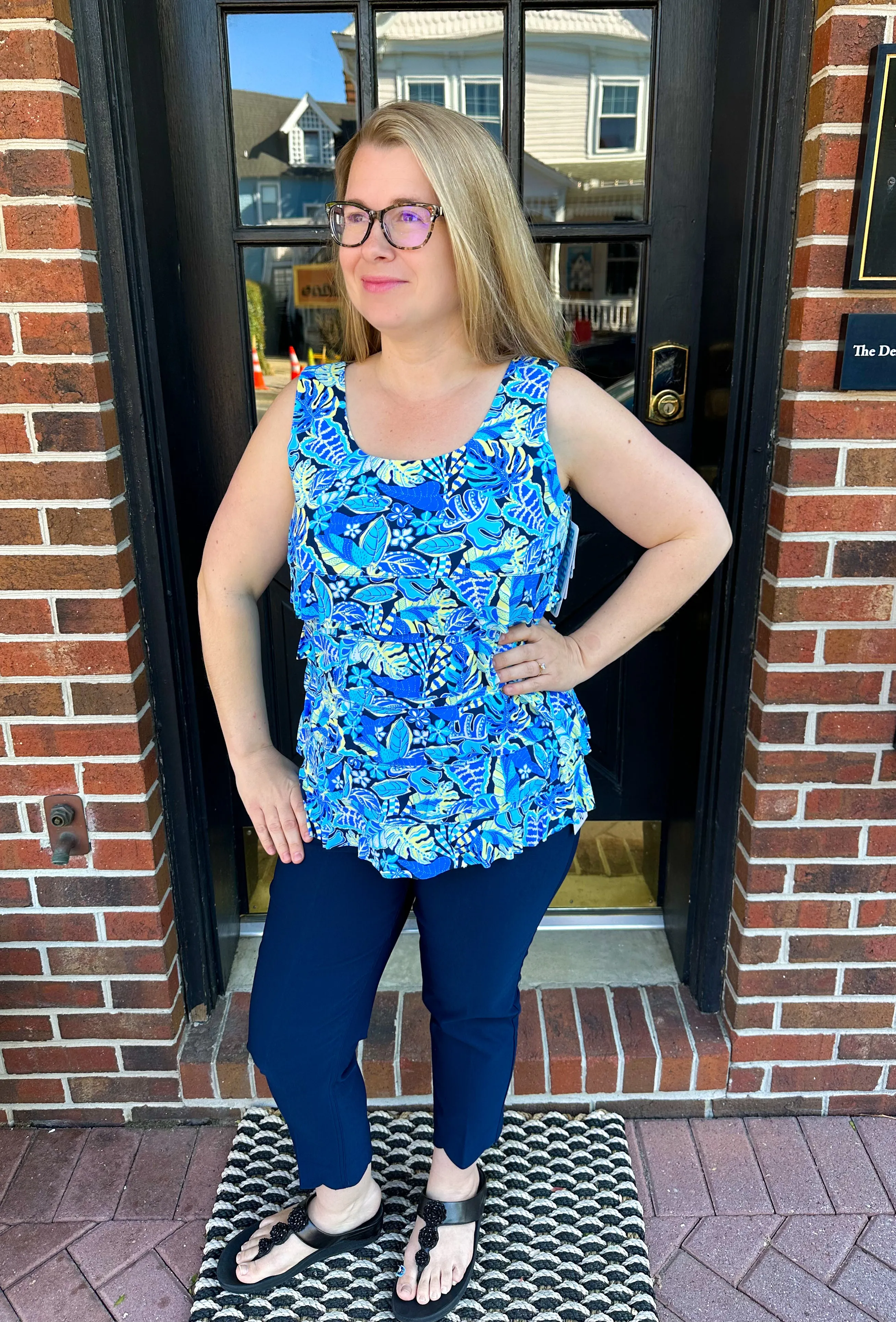 Beachtime by Lulu B Cha Cha Tank Blue and Yellow Flower