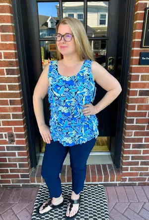 Beachtime by Lulu B Cha Cha Tank Blue and Yellow Flower