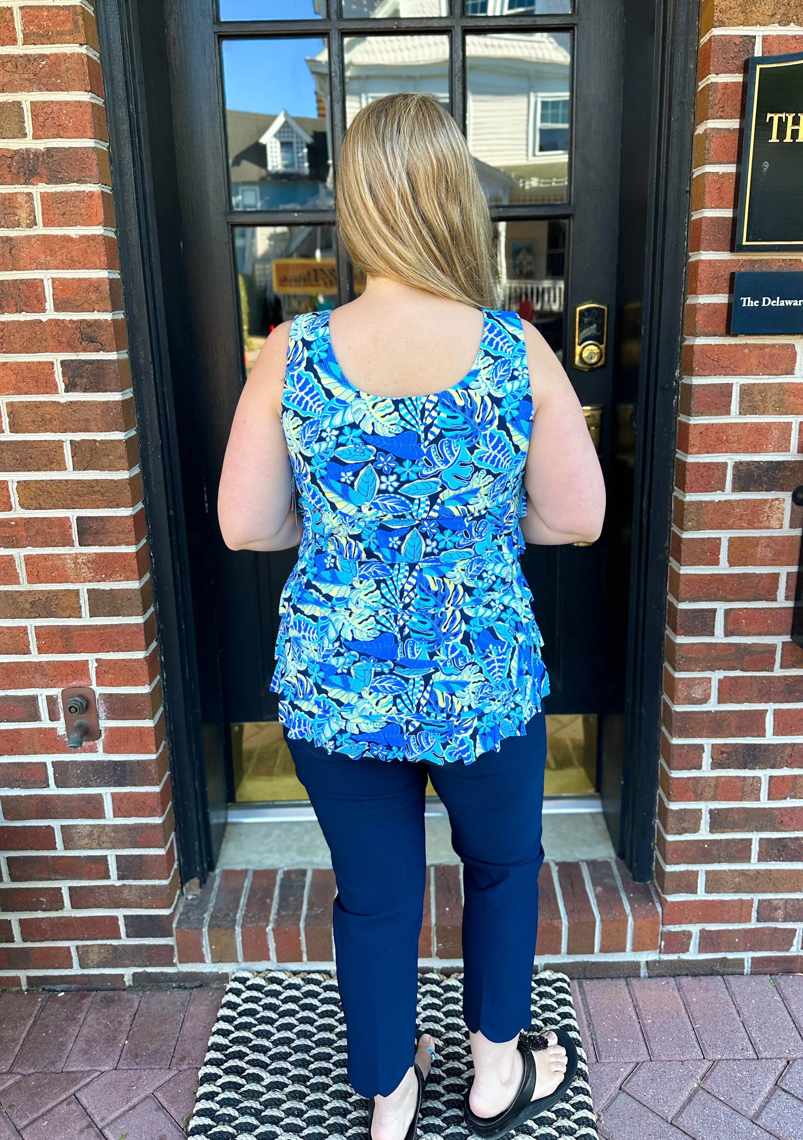 Beachtime by Lulu B Cha Cha Tank Blue and Yellow Flower