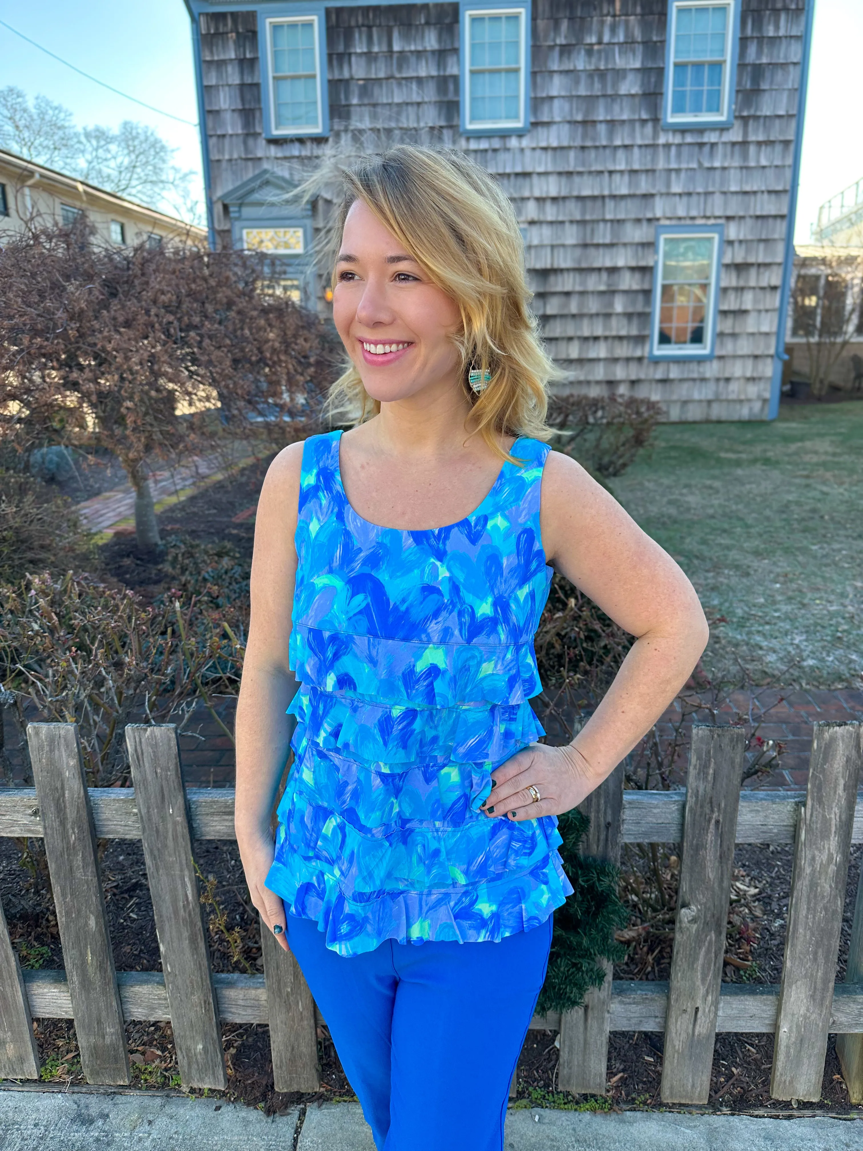 Beachtime by Lulu B Cha Cha Tank Blue Multicolor Heart