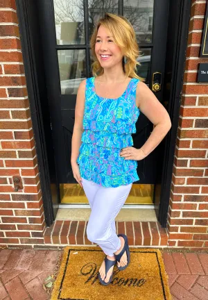 Beachtime by Lulu B Cha Cha Tank Turquoise Abstract