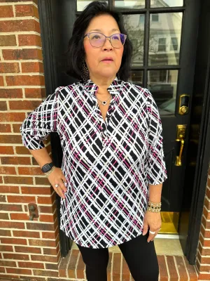 Beachtime by Lulu B Neutral Plaid Button Tunic