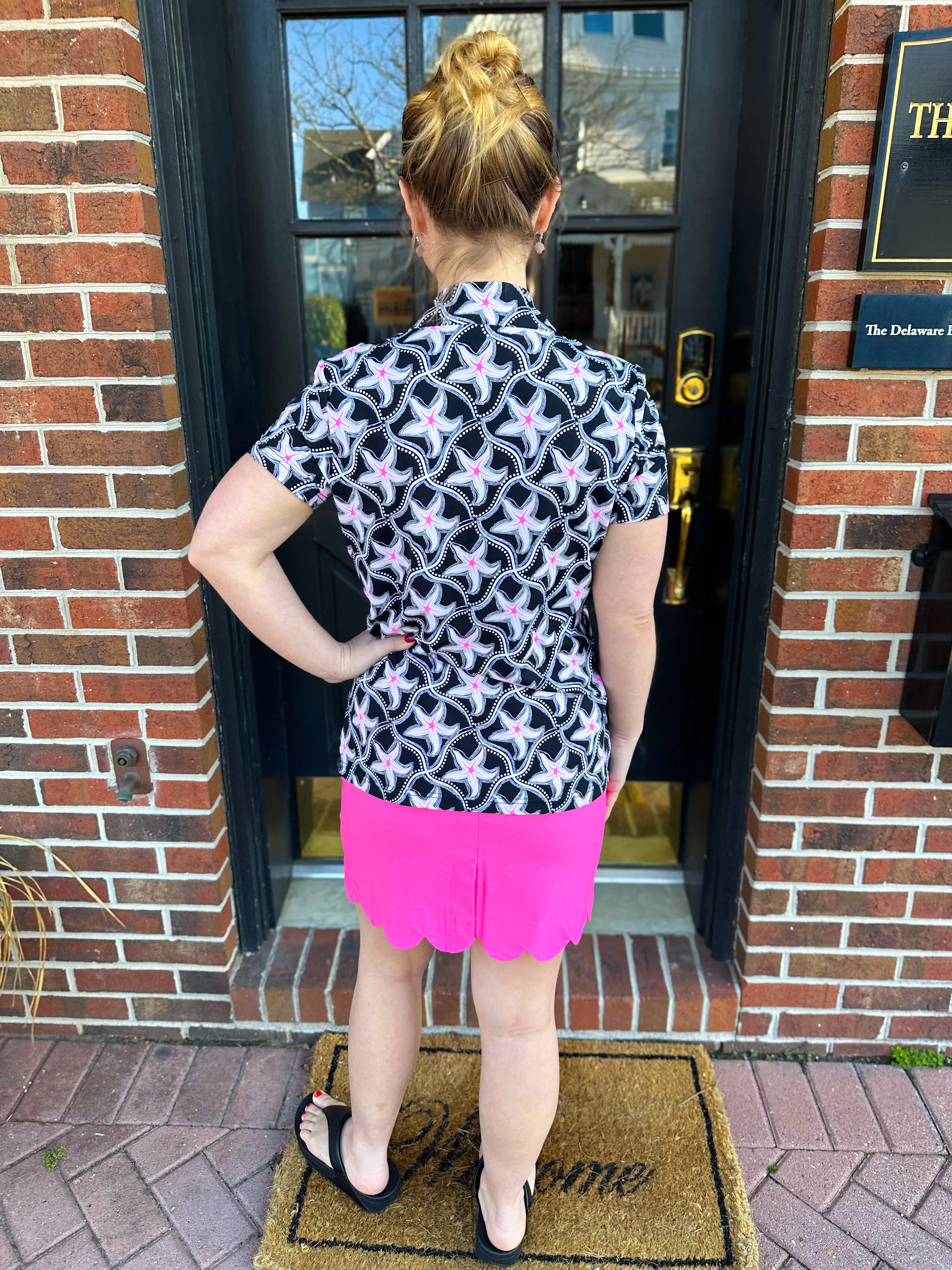 Beachtime by Lulu B Starfish Short Sleeve Zip Top