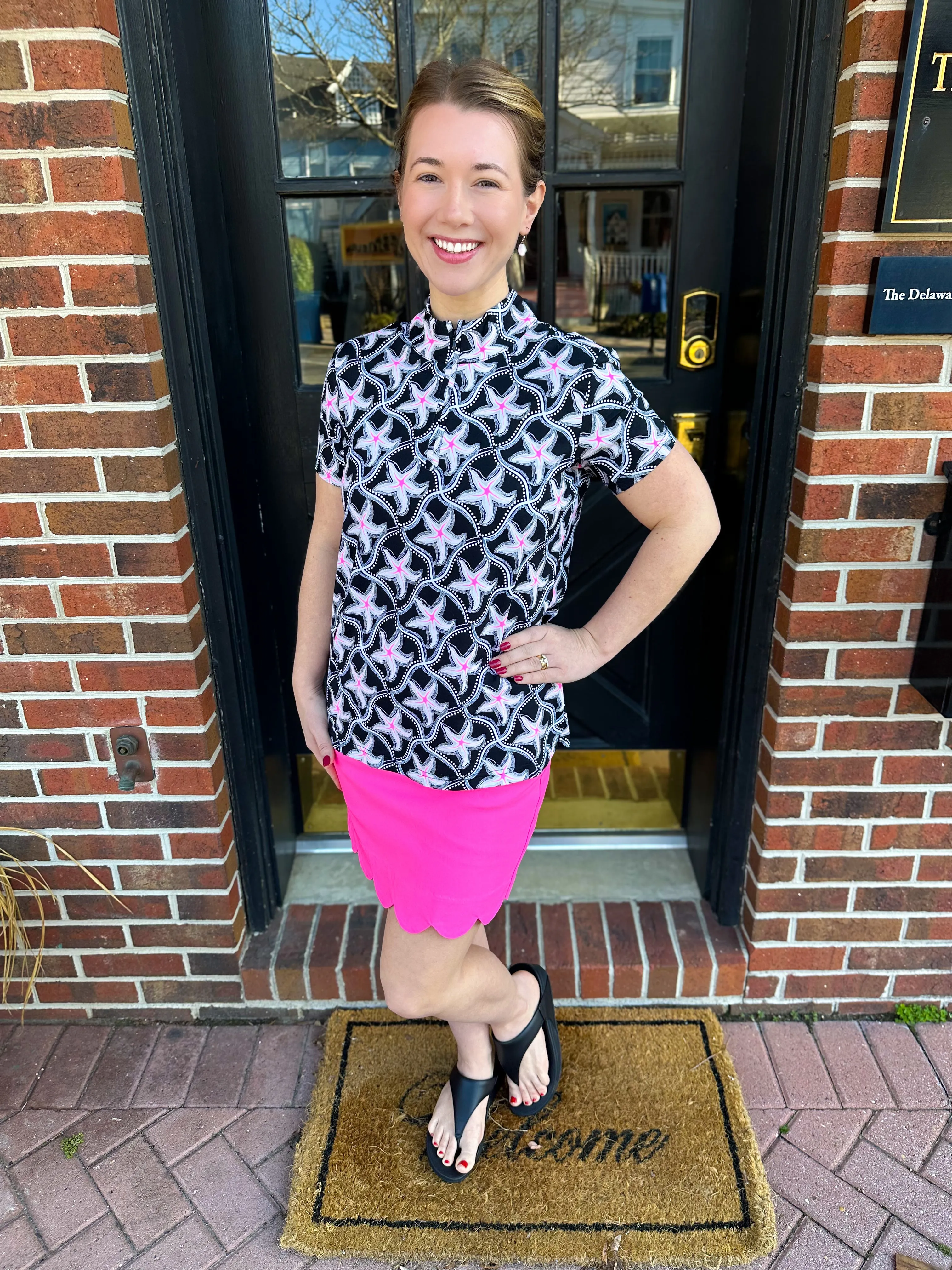 Beachtime by Lulu B Starfish Short Sleeve Zip Top