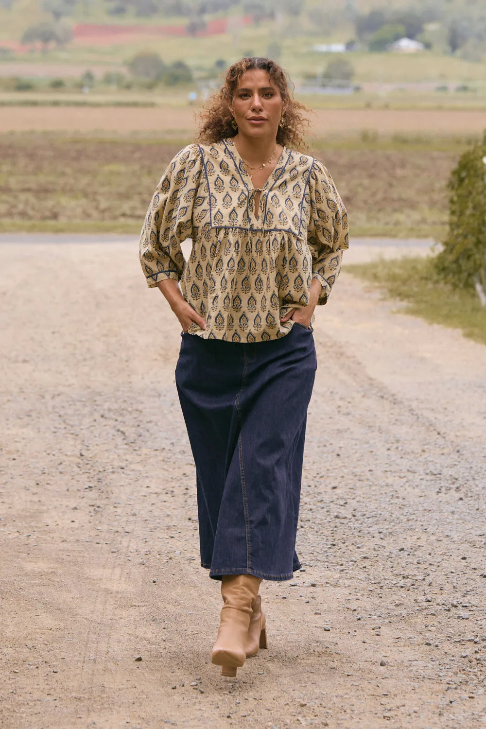 Cairo Boho Blouse in Paisley Plumes Adrift