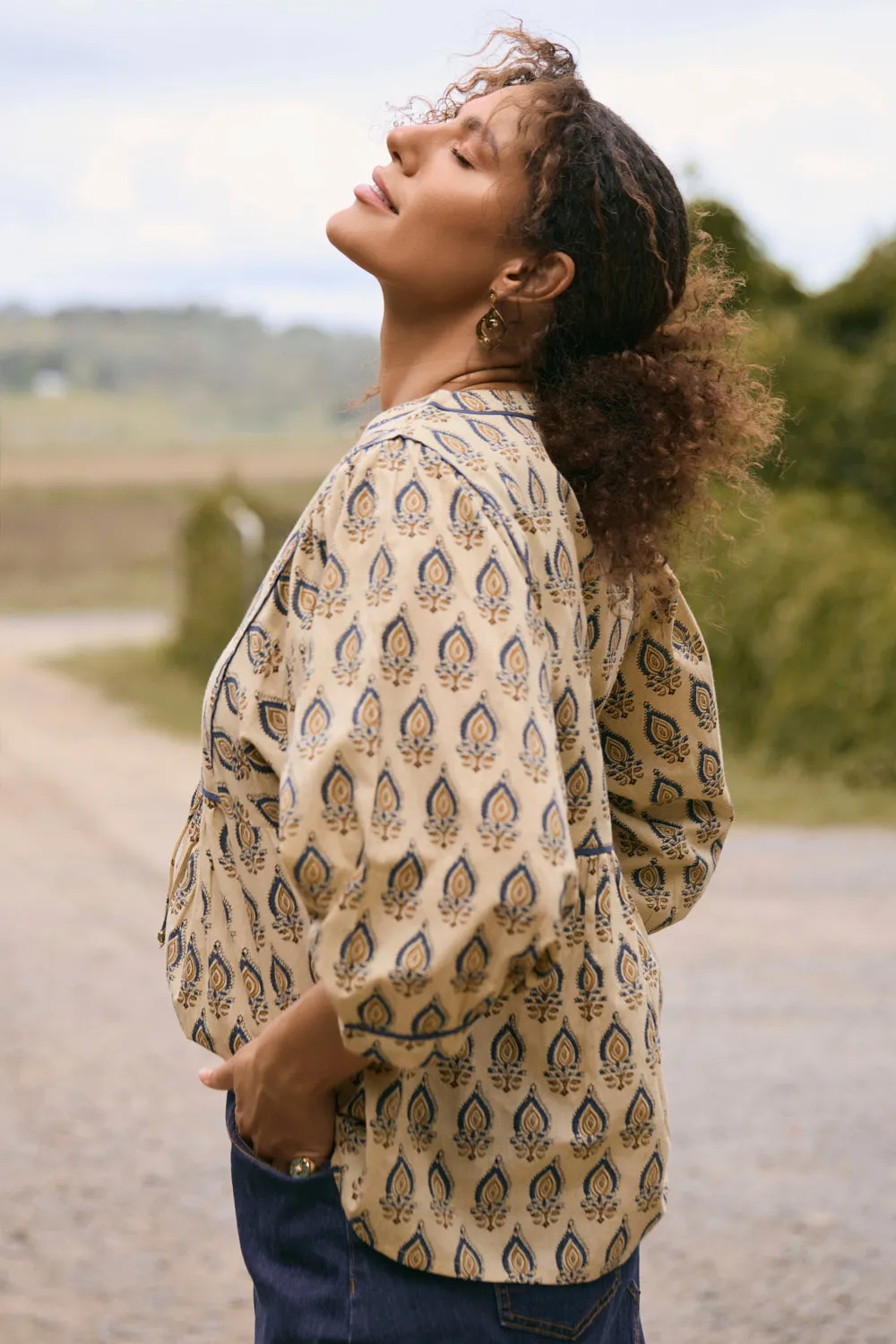 Cairo Boho Blouse in Paisley Plumes Adrift