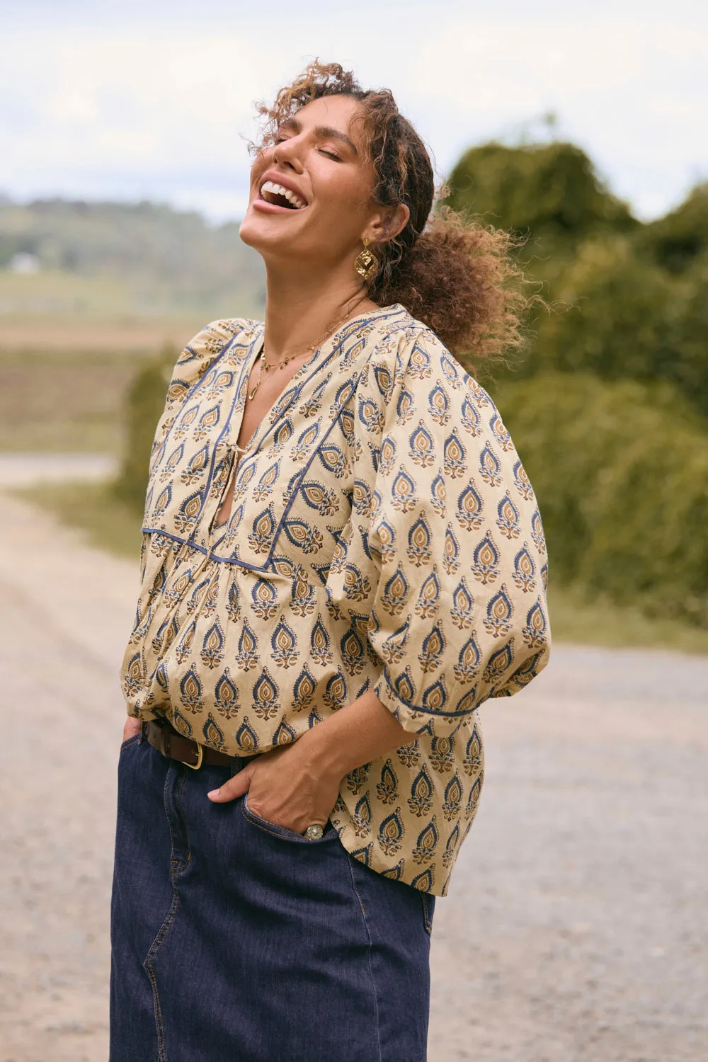 Cairo Boho Blouse in Paisley Plumes Adrift