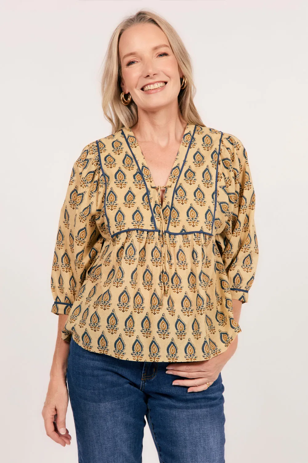 Cairo Boho Blouse in Paisley Plumes Adrift