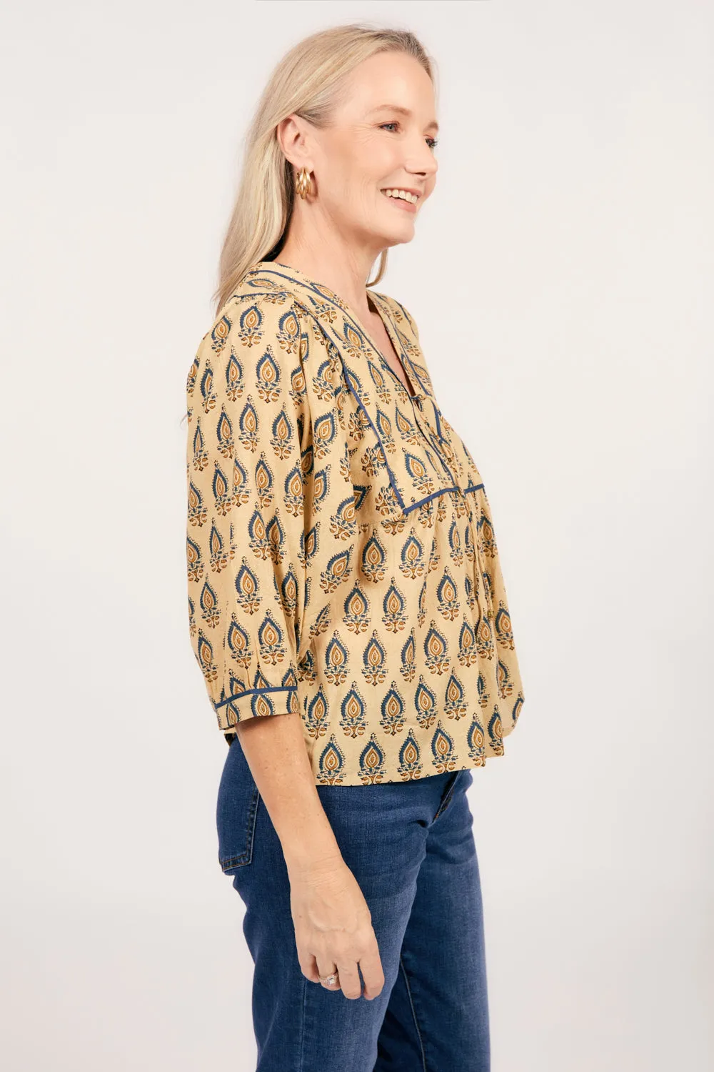 Cairo Boho Blouse in Paisley Plumes Adrift