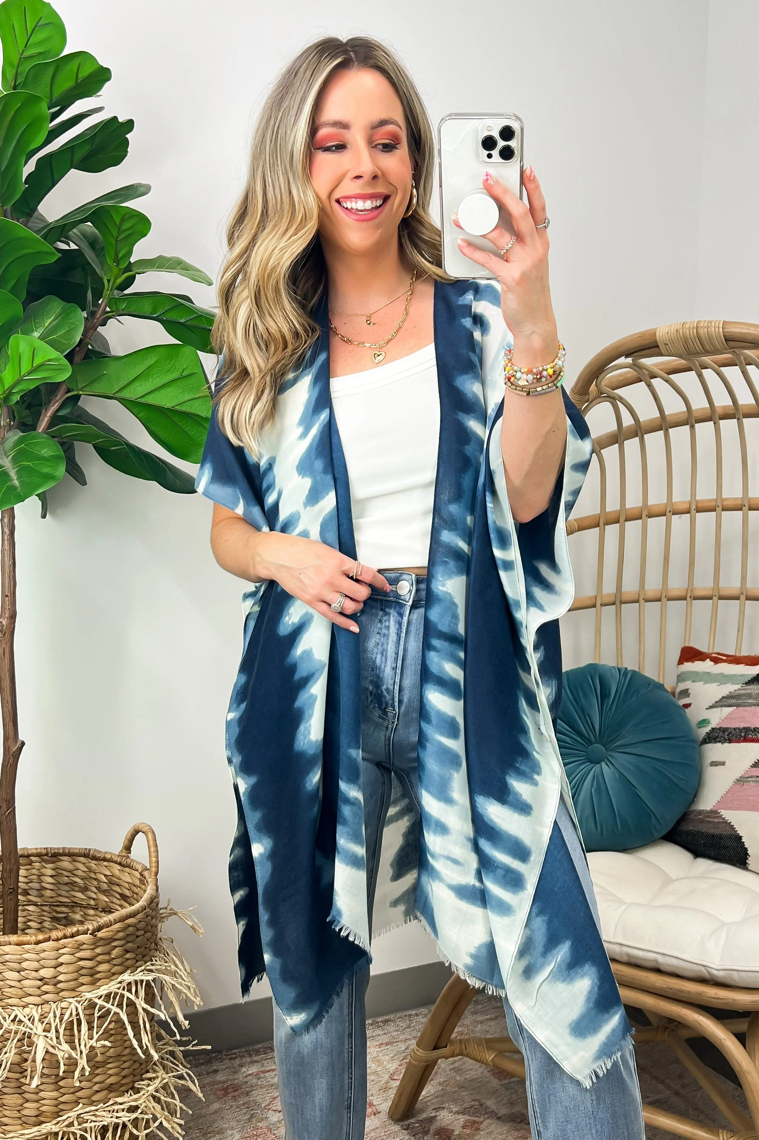 Callidora Tie Dye Wave Print Kimono Top - FINAL SALE
