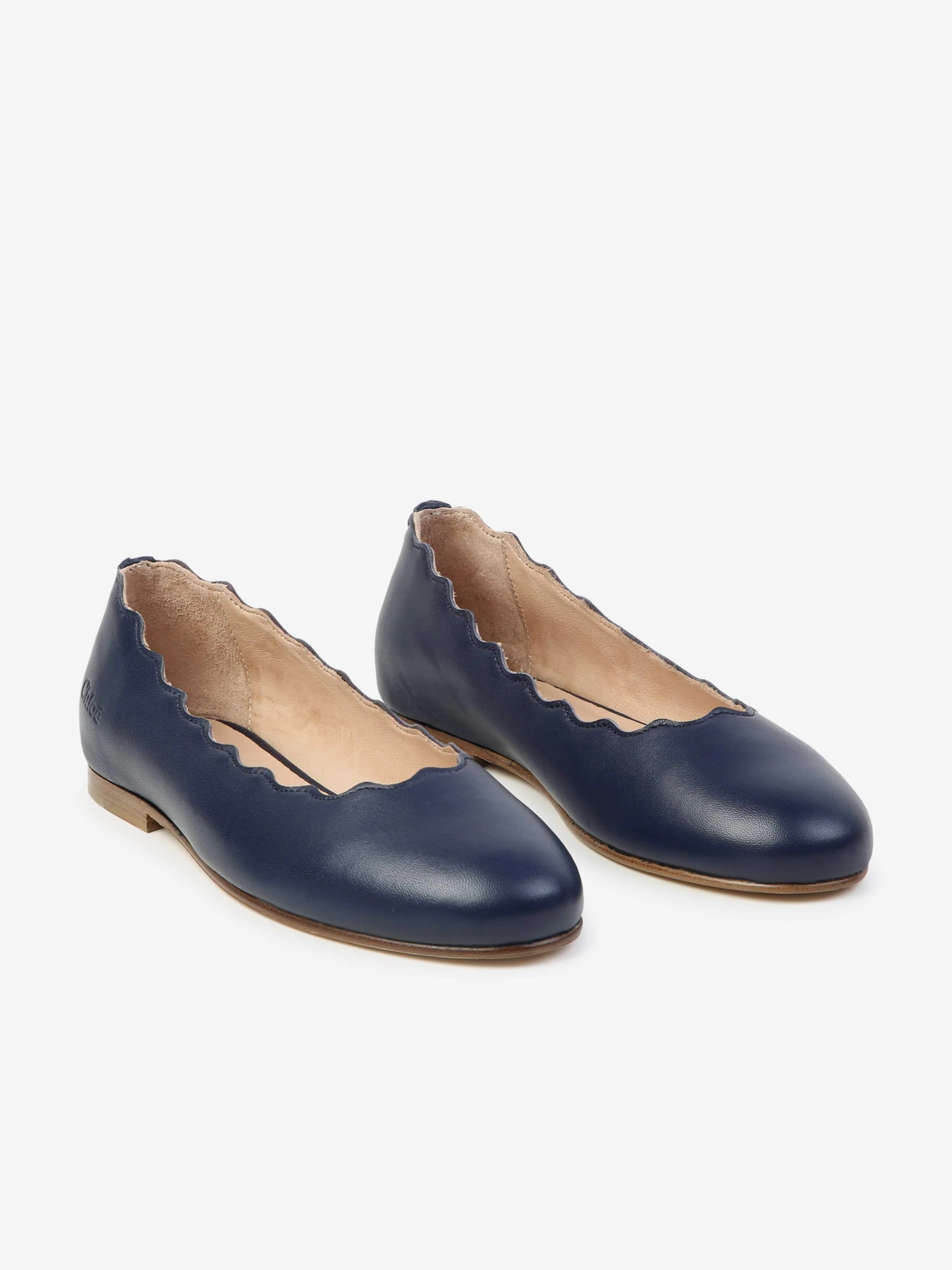 Chlo Girls Leather Ballerina Shoes in Navy