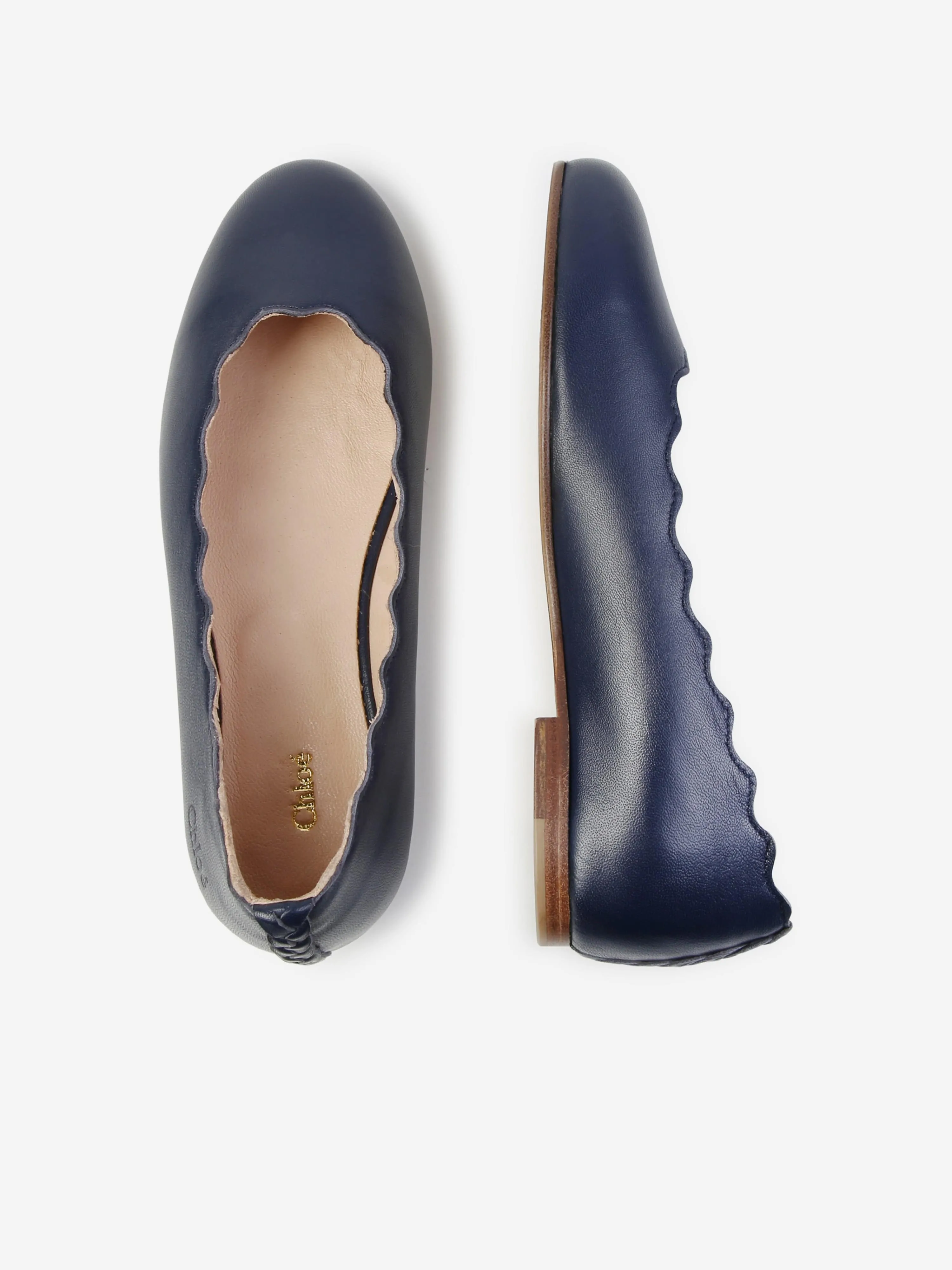 Chlo Girls Leather Ballerina Shoes in Navy