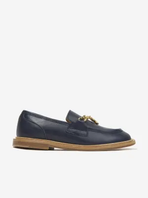 Chlo Girls Leather Moccasins in Navy