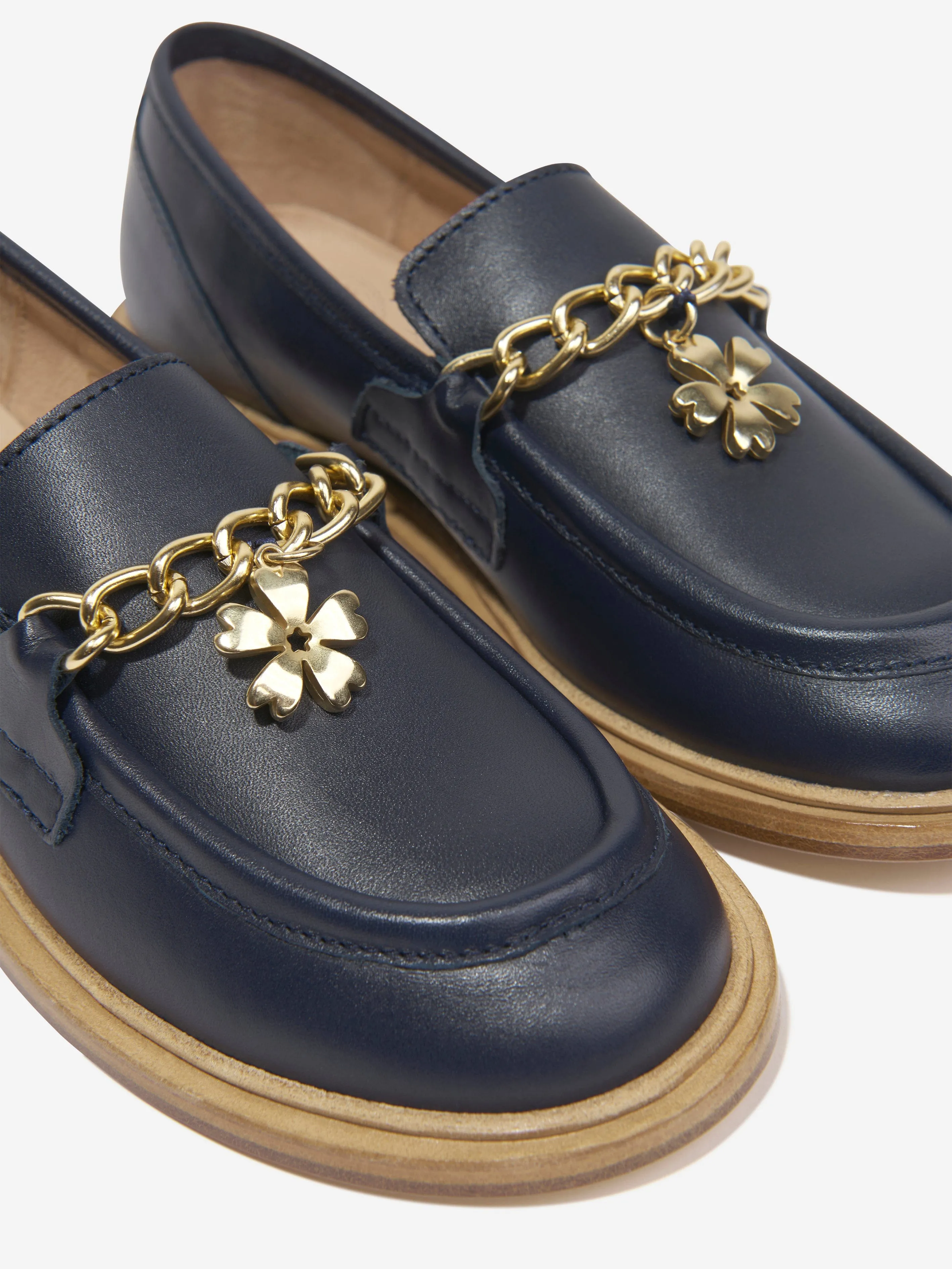 Chlo Girls Leather Moccasins in Navy
