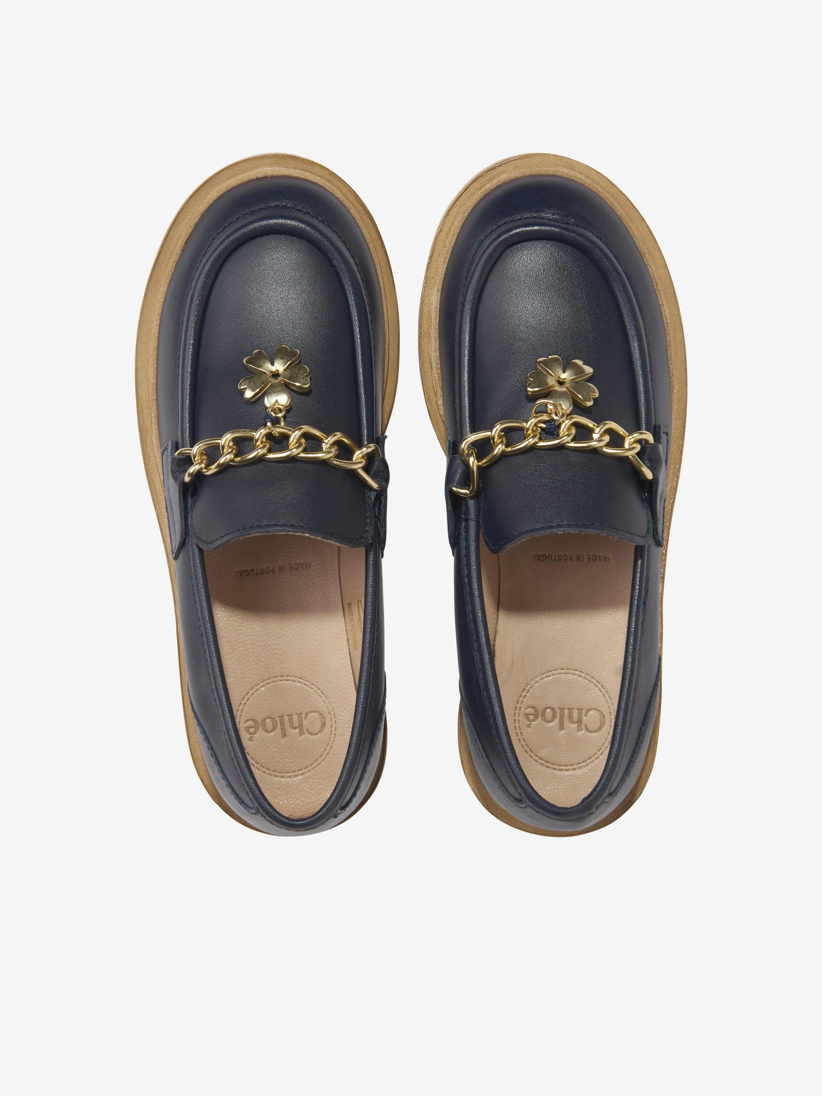 Chlo Girls Leather Moccasins in Navy