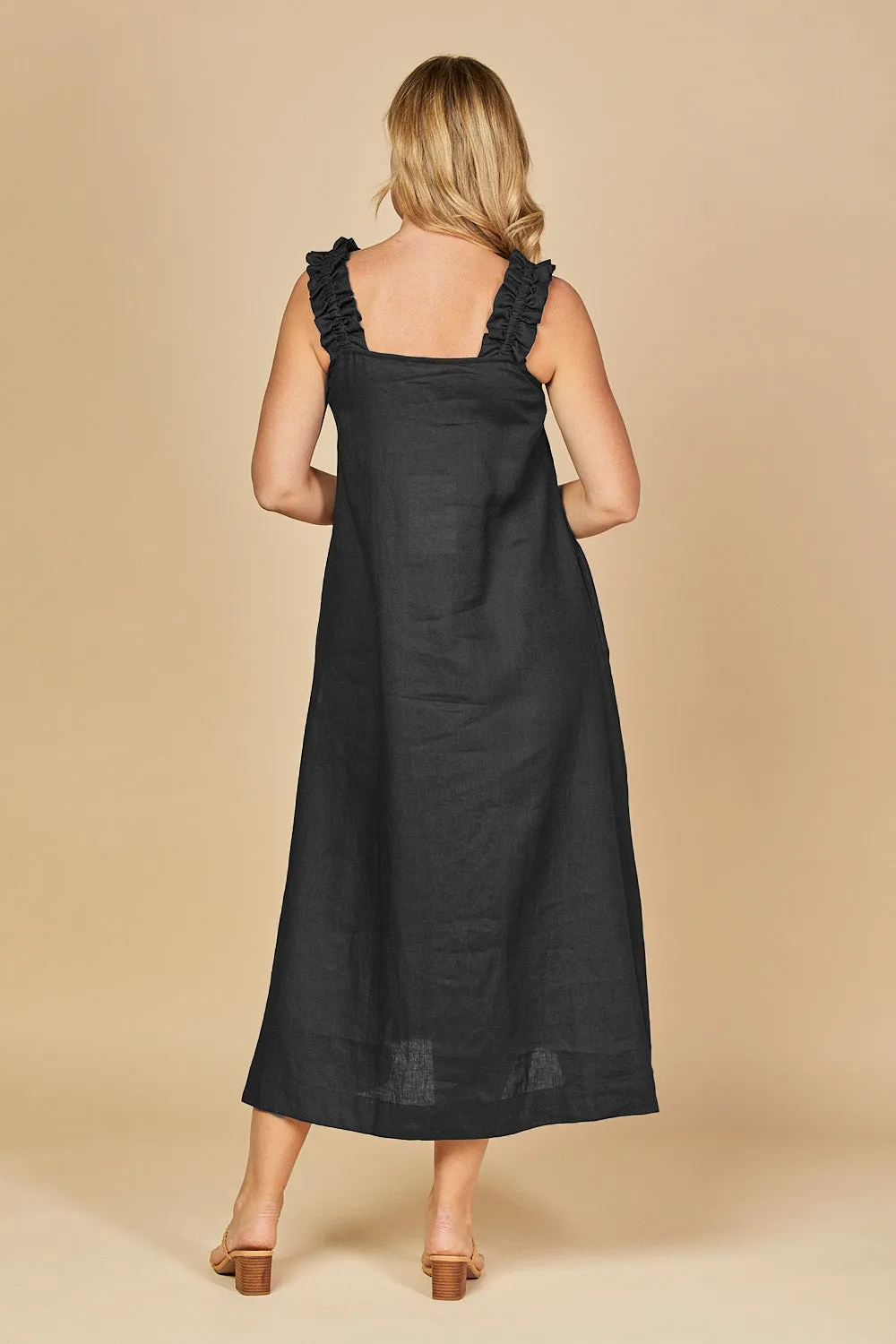 Claire Maxi Linen Dress in Black Adrift