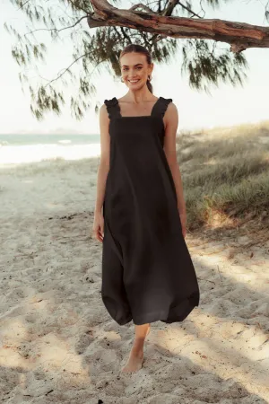 Claire Maxi Linen Dress in Black Adrift