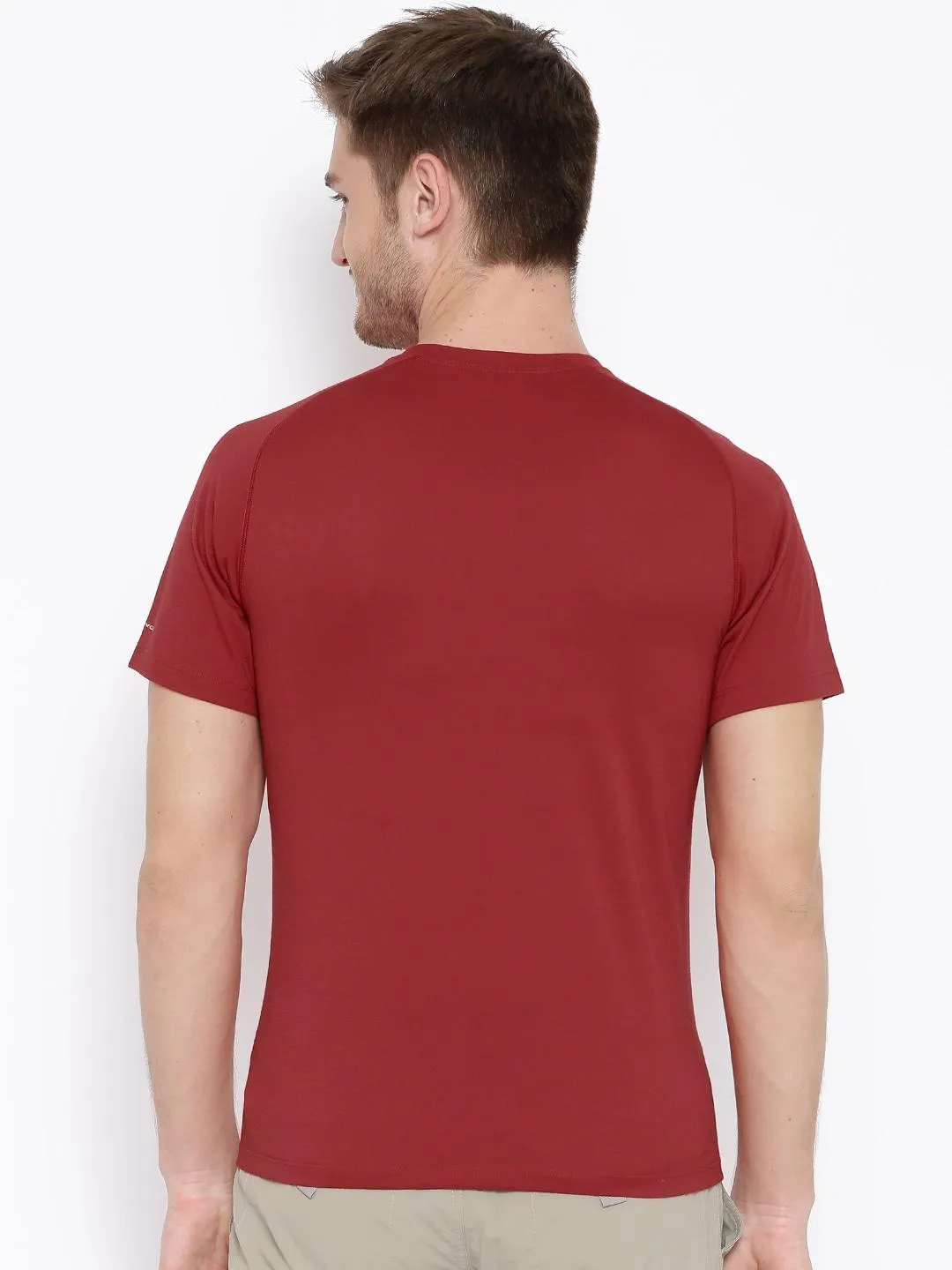 Columbia Men Red Omni-Wick Mountain Tech Logo S S Crew Tshirt