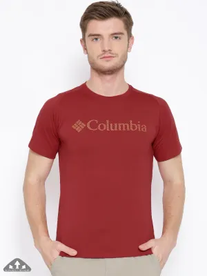 Columbia Men Red Omni-Wick Mountain Tech Logo S S Crew Tshirt