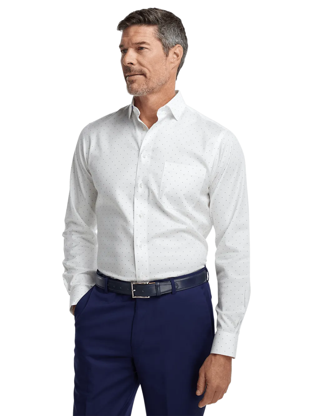 Comfort Stretch Non-Iron Geometric Dress Shirt - White/purple