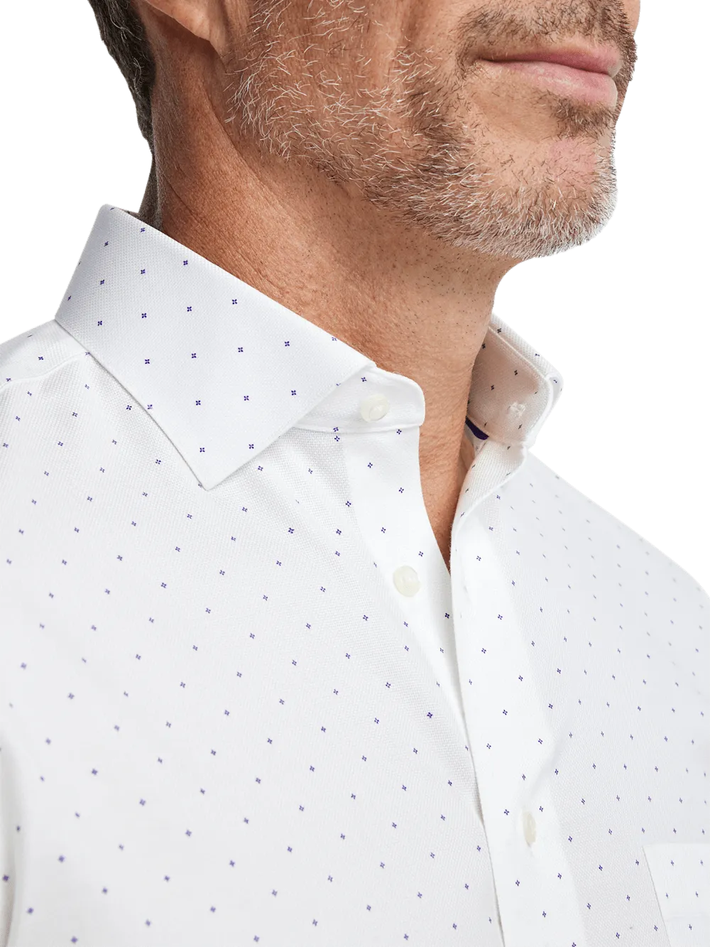 Comfort Stretch Non-Iron Geometric Dress Shirt - White/purple