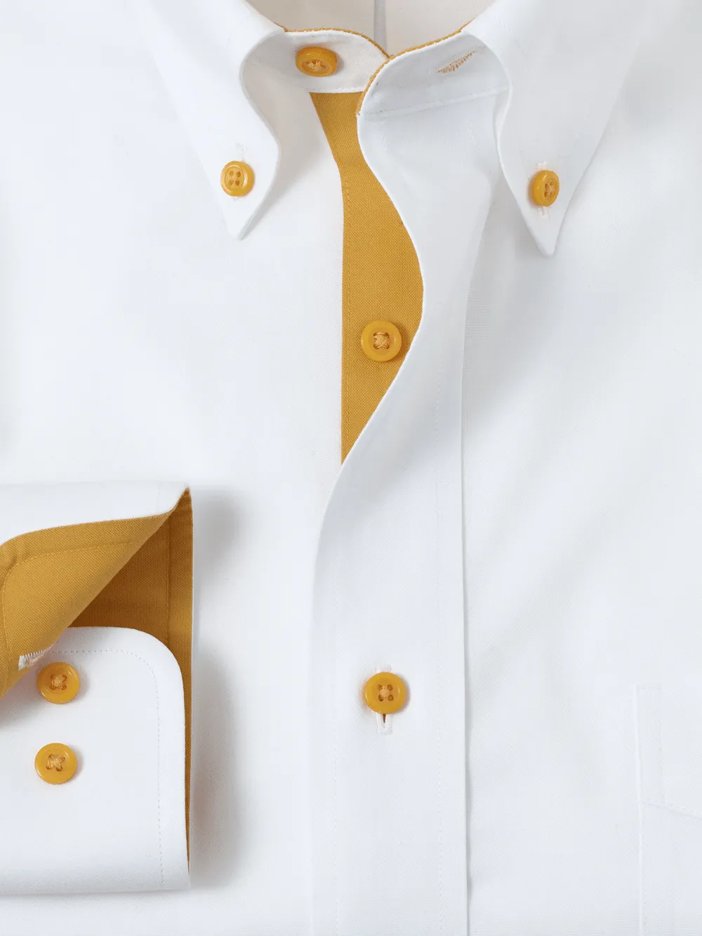 Comfort Stretch Non-Iron Solid Dress Shirt With Contrast Trim - White/gold