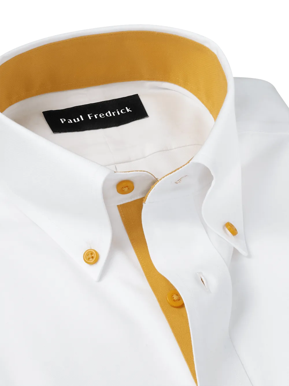 Comfort Stretch Non-Iron Solid Dress Shirt With Contrast Trim - White/gold