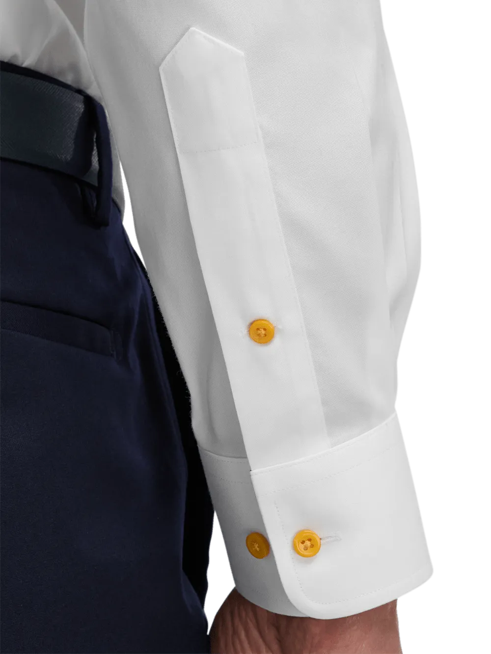 Comfort Stretch Non-Iron Solid Dress Shirt With Contrast Trim - White/gold