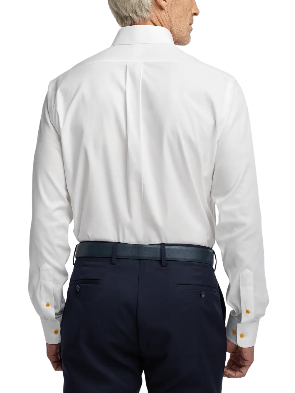 Comfort Stretch Non-Iron Solid Dress Shirt With Contrast Trim - White/gold