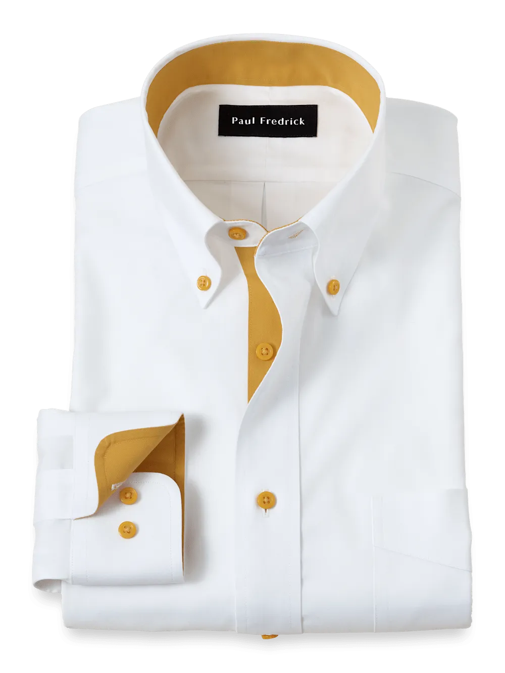 Comfort Stretch Non-Iron Solid Dress Shirt With Contrast Trim - White/gold