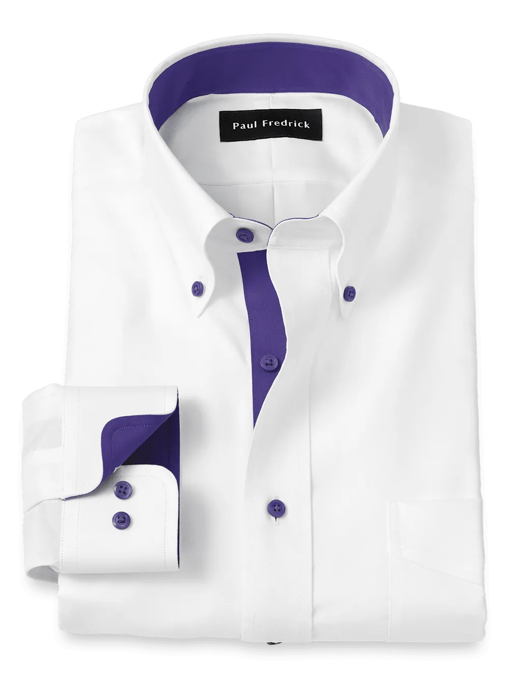Comfort Stretch Non-Iron Solid Dress Shirt With Contrast Trim - White/purple