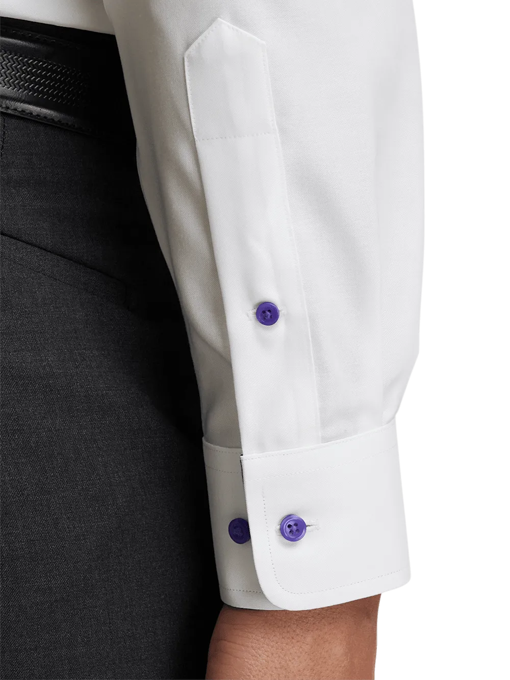 Comfort Stretch Non-Iron Solid Dress Shirt With Contrast Trim - White/purple