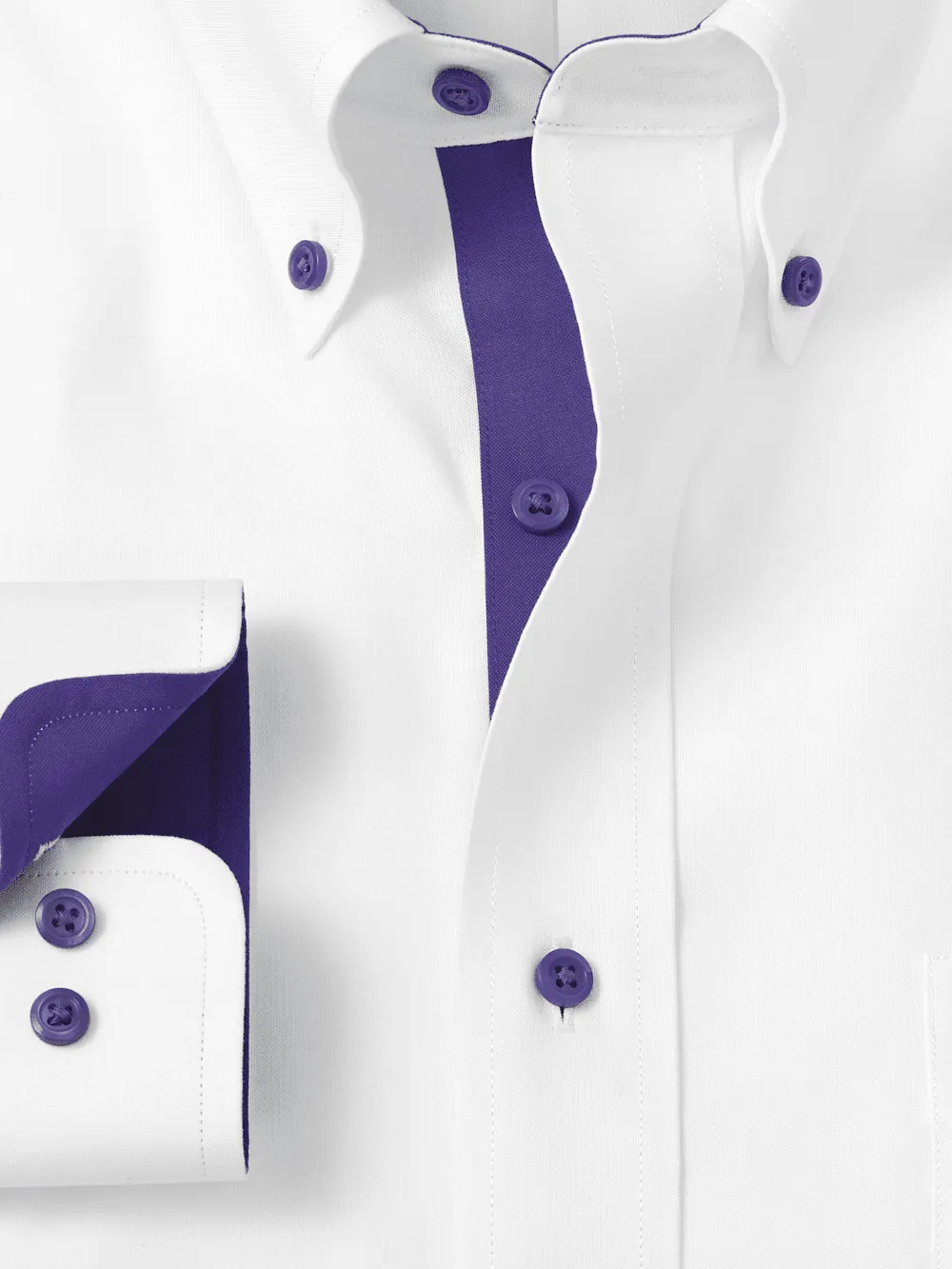 Comfort Stretch Non-Iron Solid Dress Shirt With Contrast Trim - White/purple