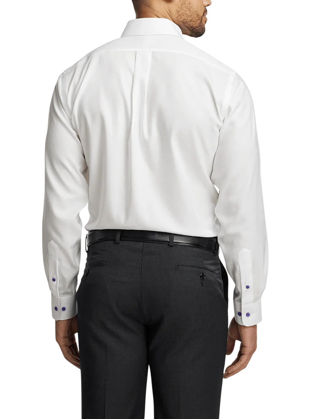 Comfort Stretch Non-Iron Solid Dress Shirt With Contrast Trim - White/purple