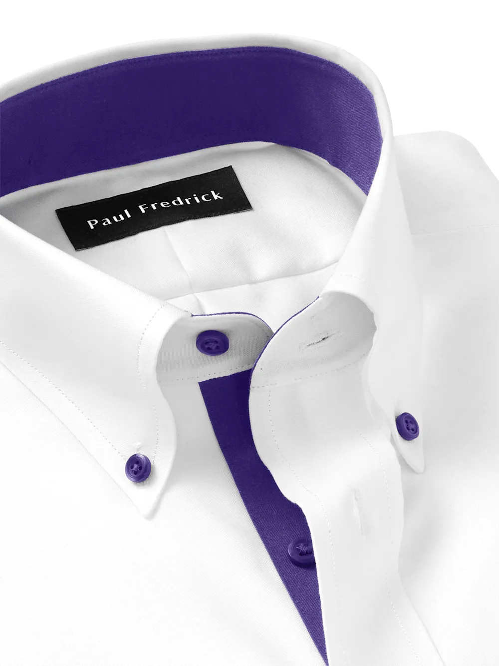 Comfort Stretch Non-Iron Solid Dress Shirt With Contrast Trim - White/purple