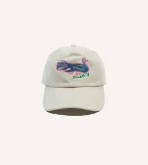 Ecru Peacock Emblem Cotton Baseball Cap