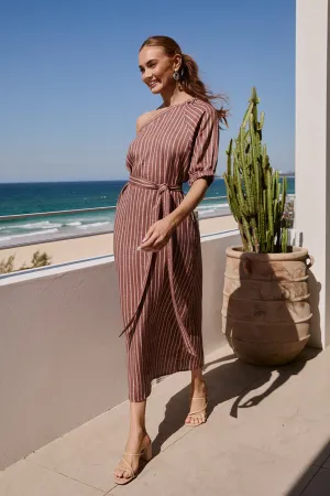 Emma One Shoulder Dress in Nutmeg Adrift