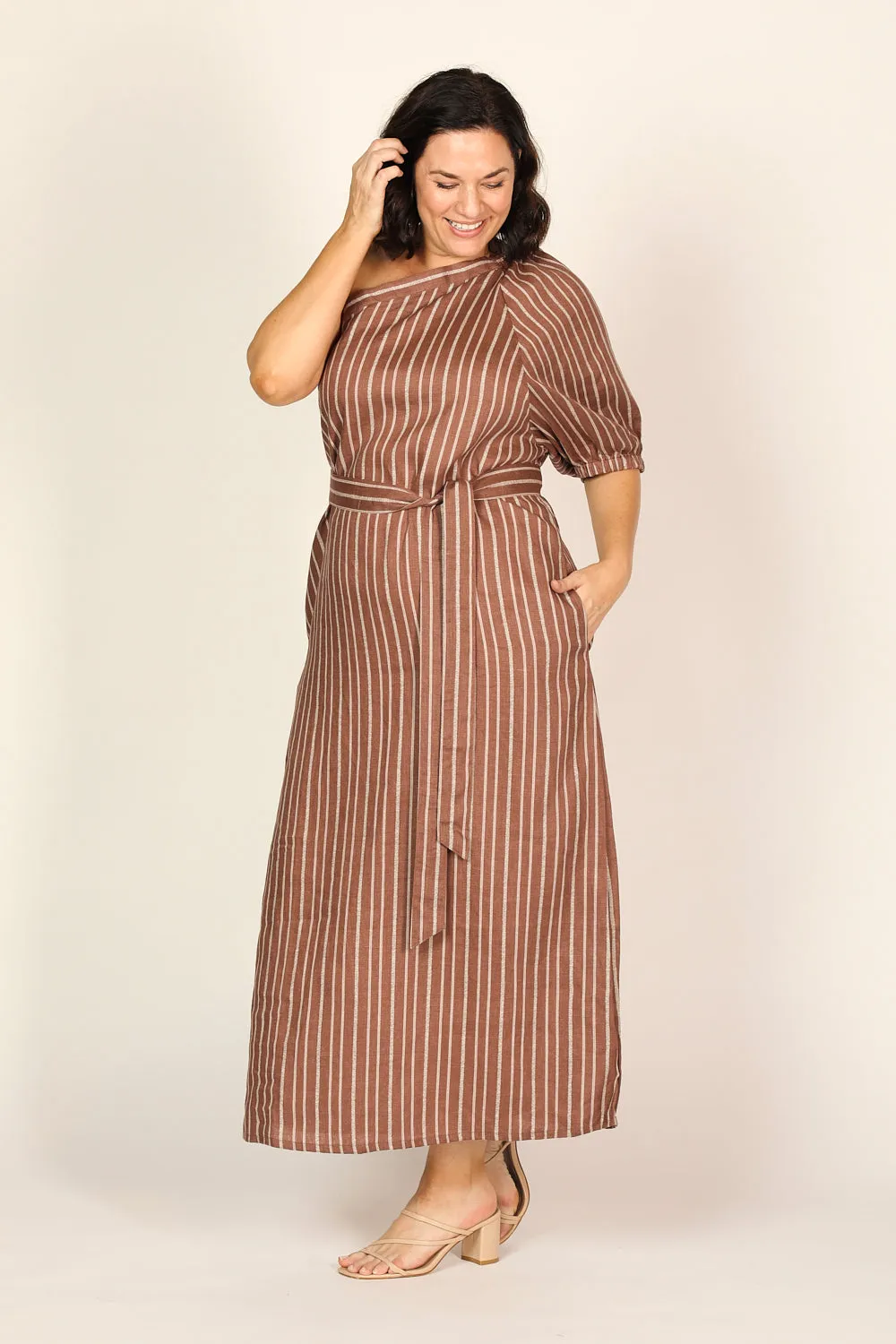Emma One Shoulder Dress in Nutmeg Adrift