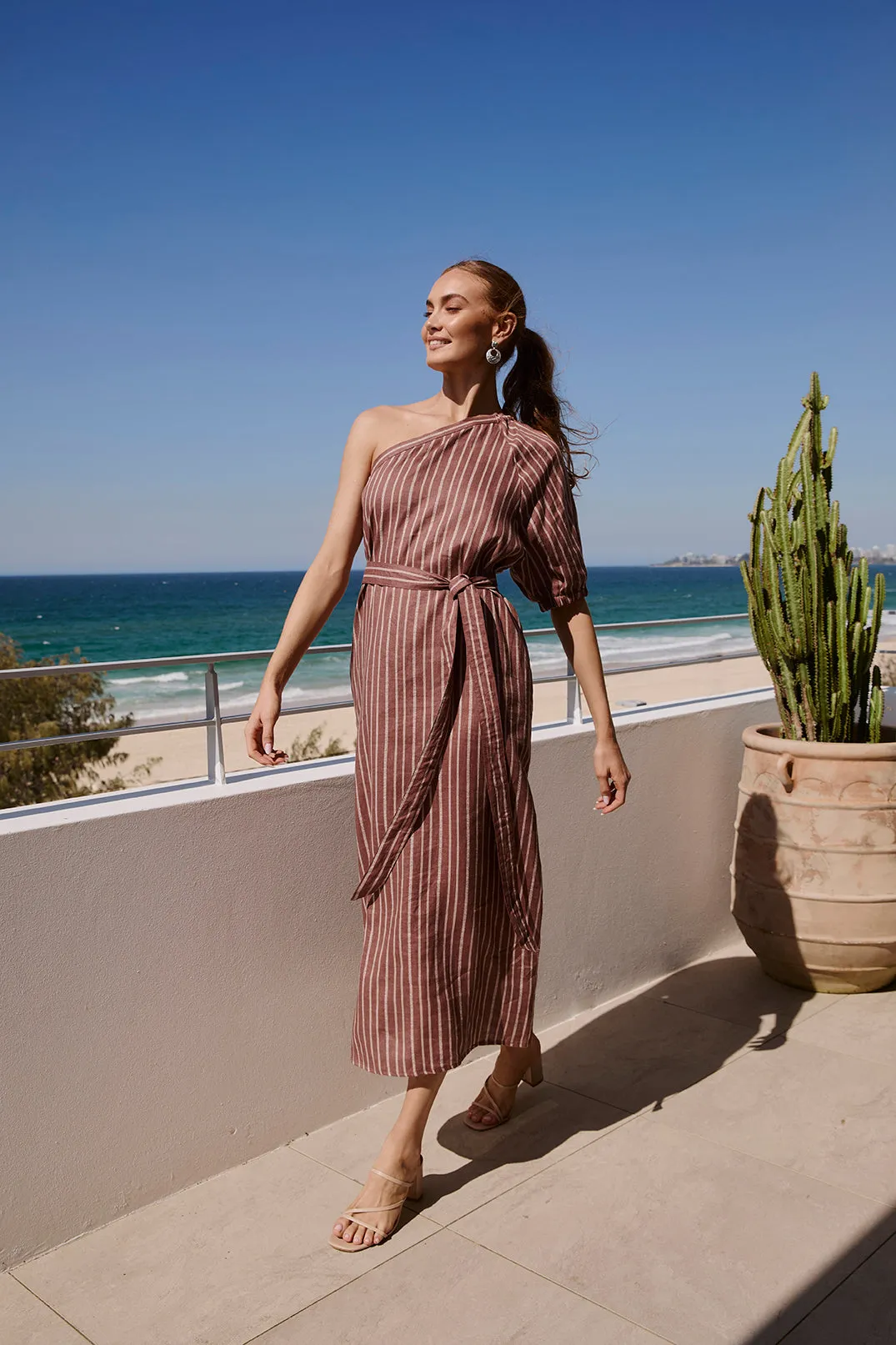 Emma One Shoulder Dress in Nutmeg Adrift