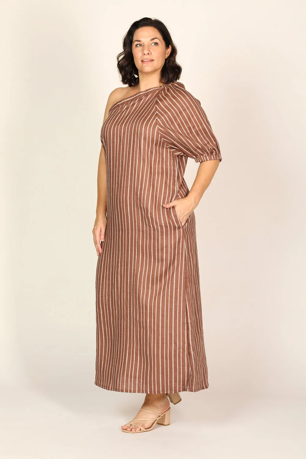 Emma One Shoulder Dress in Nutmeg Adrift