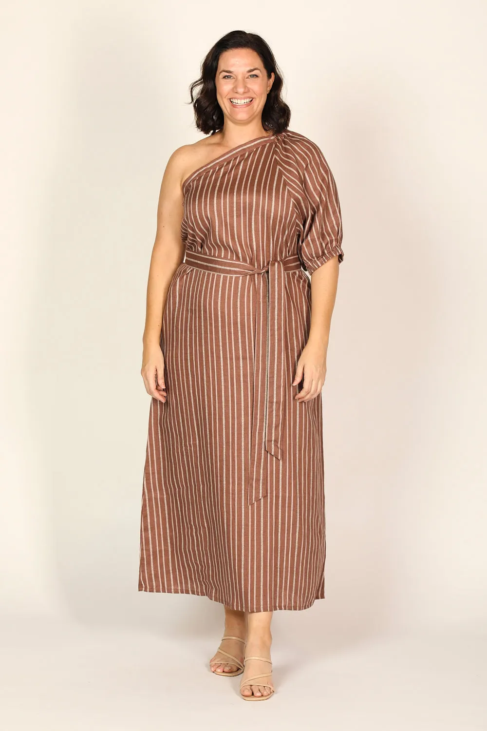Emma One Shoulder Dress in Nutmeg Adrift