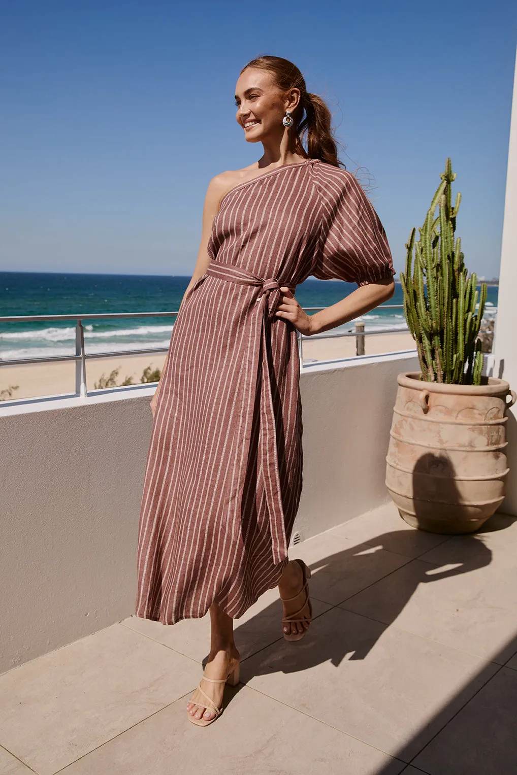 Emma One Shoulder Dress in Nutmeg Adrift