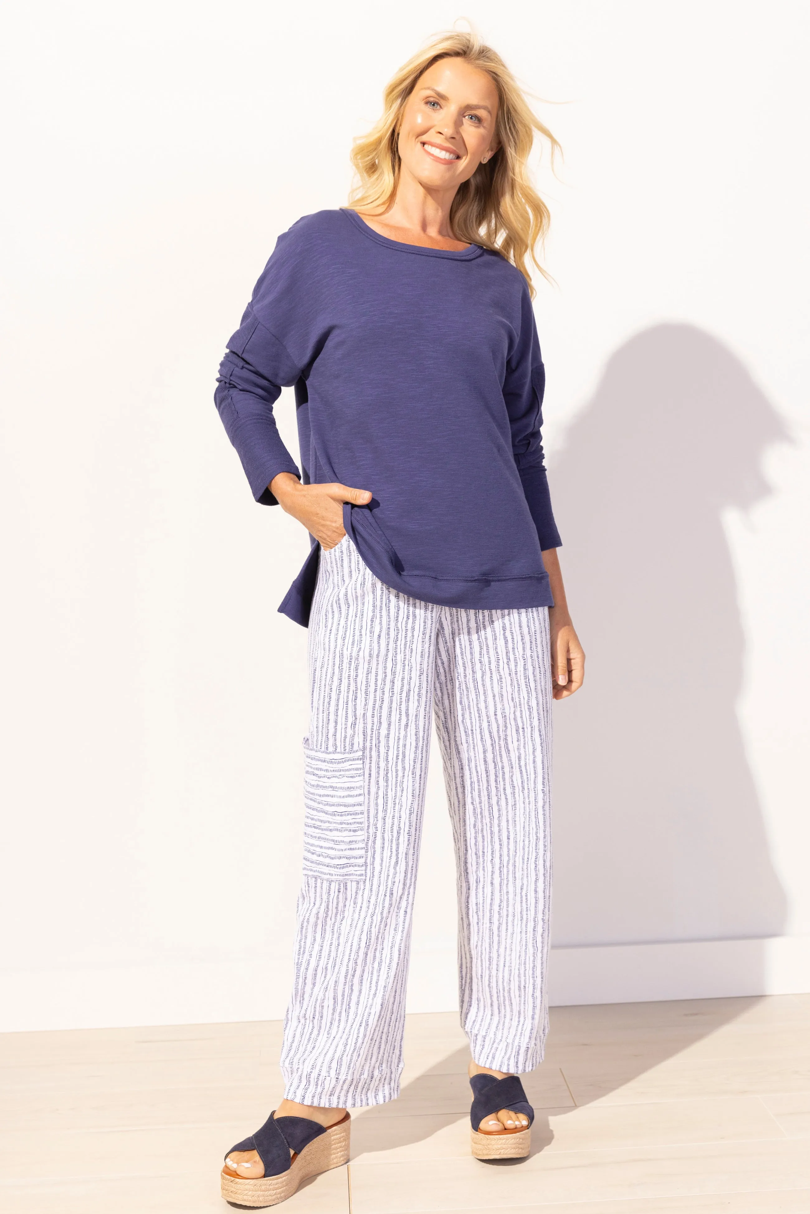 Escape by Habitat Navy Terry Sand and Sea Pullover