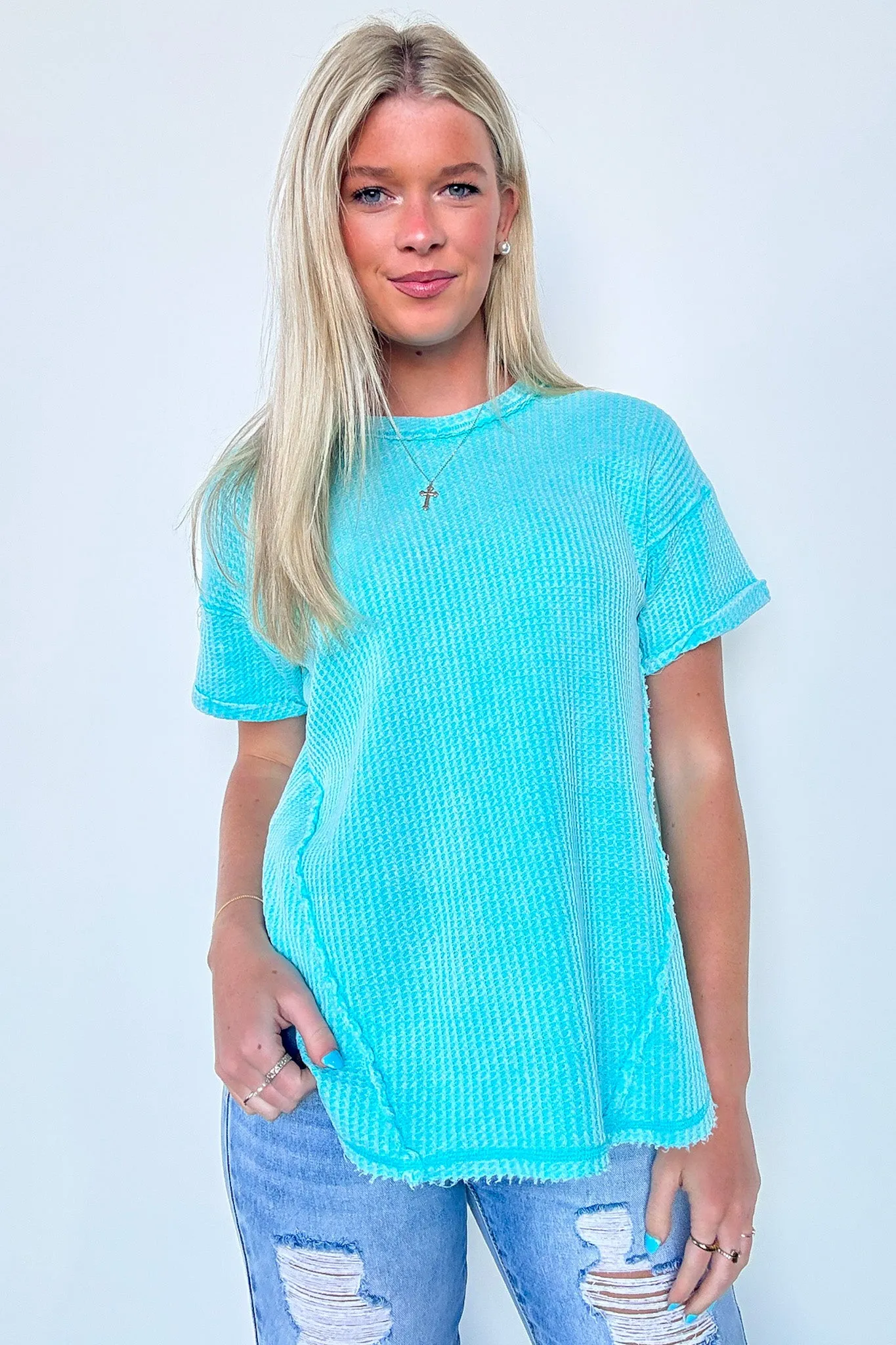 Eudorah Washed Waffle Knit Top - BACK IN STOCK