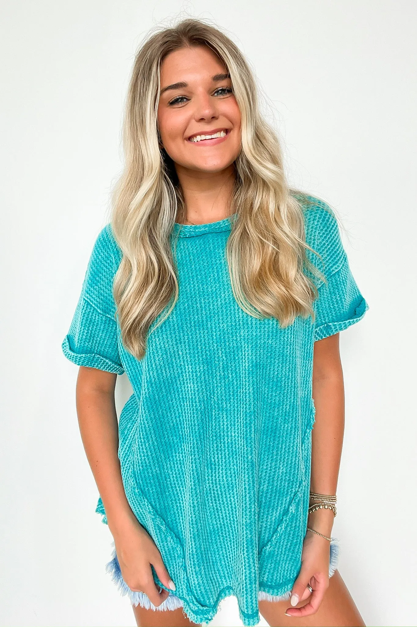 Eudorah Washed Waffle Knit Top - BACK IN STOCK